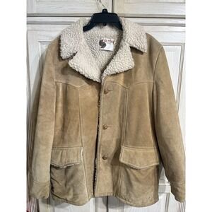 Vtg SILTON CA Men's Tan Suede Leather Sherpa Lined Barn Chore Coat Jacket Sz 40